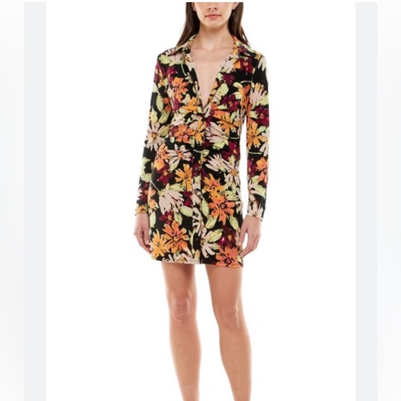 WAYF JENNIFER RUCHED LONG SLEEVE SHIRTDRESS - Picture 1 of 5